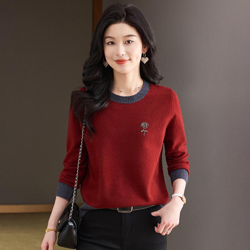2025 Spring/Autumn Color Block Knit Women's Long Sleeve Sweater Jumper