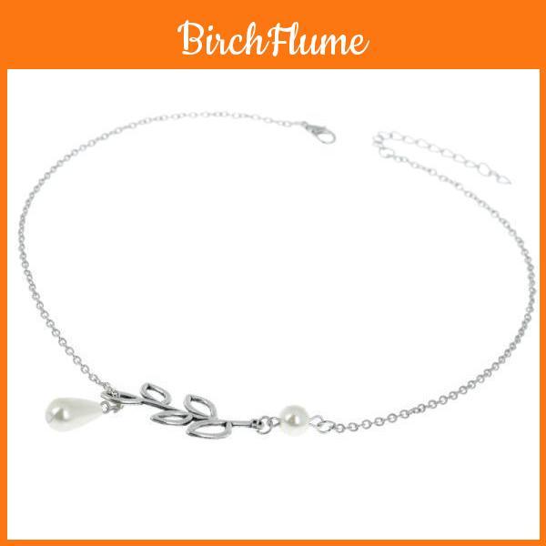 Elegante Collana Foglia con Perla a Goccia in Lega per Donne alla Moda e Stili Trendy