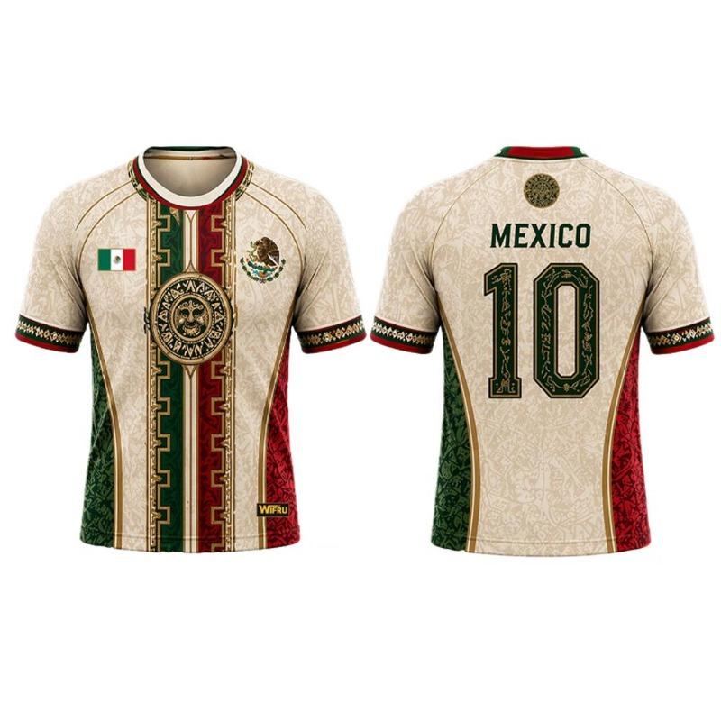 Hengyuan48 Heren Mexicaanse Vlag Shirt Azteeks Patroon Sneldrogend Ademend Voetbal T-shirt Unisex Casual Training Korte Mouw Tee 6XL