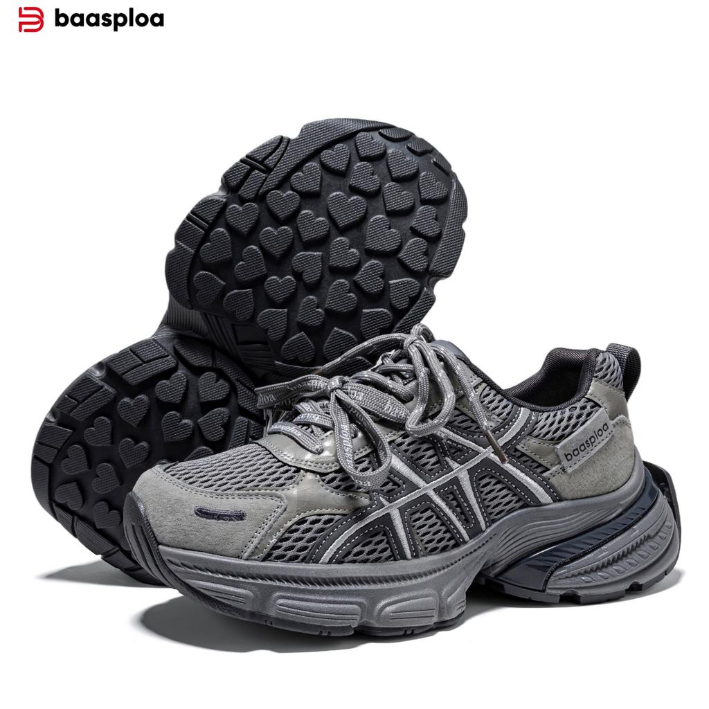 BAASPLOA Damen-Sportschuhe mit dicker Sohle, Laufschuhe aus Mesh, Freizeitschuhe, Wanderschuhe, Studentenschuhe, flache Schuhe, Tennisschuhe, atmungsaktiv