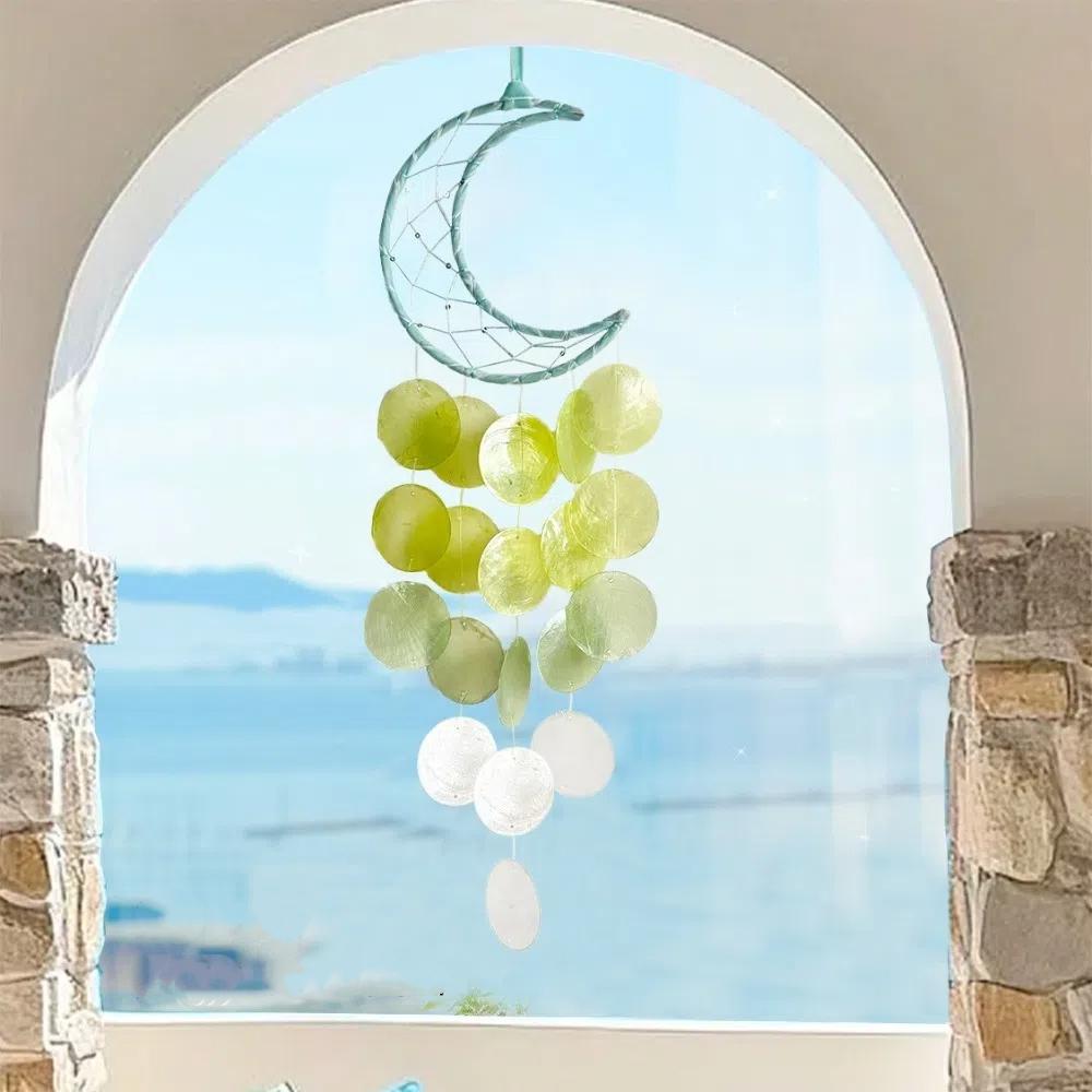 Hanging Shell Moon Wind Chimes Circle Shell Natural Shell Dream Catchers Home Decoration With crisp ringtones Shell Pendant