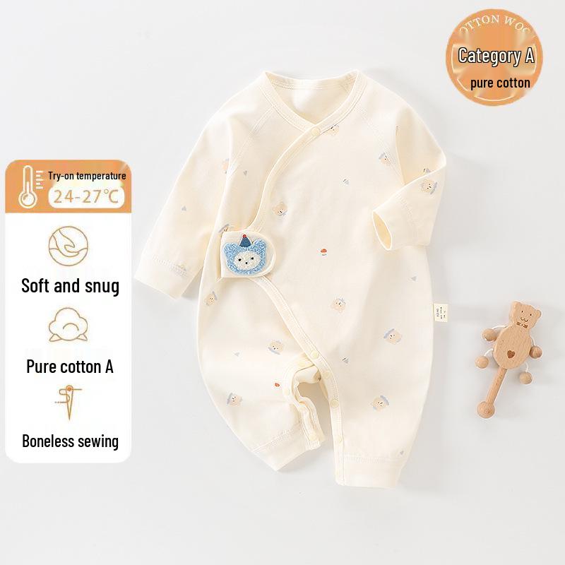 Newborn Pure Cotton Butterfly Romper - Breathable Double Layer Suit for Autumn and Spring