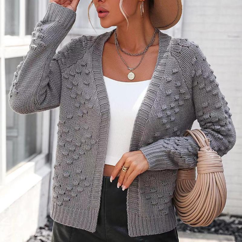 IHUASU Autumn and Winter Women's Knitted Three-dimensional Pattern Cardigan Jacket Sweater