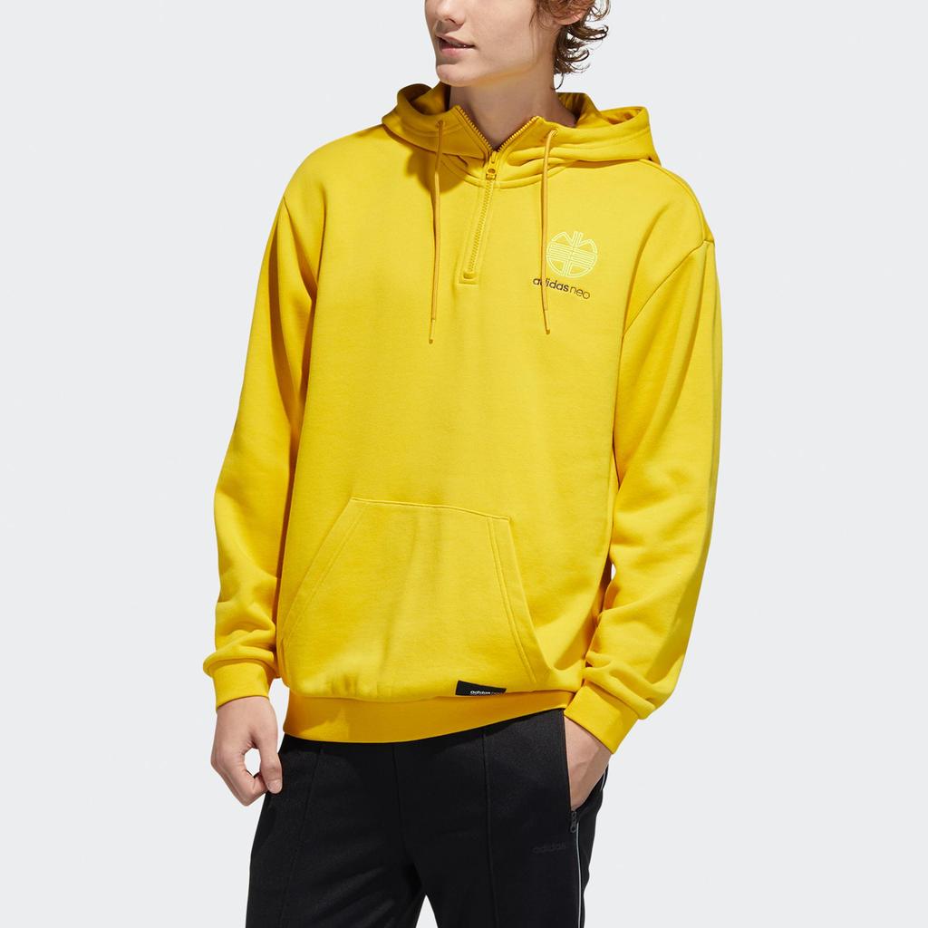 adidas Neo Men's Half-Zip Logo Print Hoodie Yellow H52969
