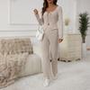 Women's 2 Piece Outfits Sets Ruched Long Sleeve Tops  Wide Leg Pants Tracksuit Sets
