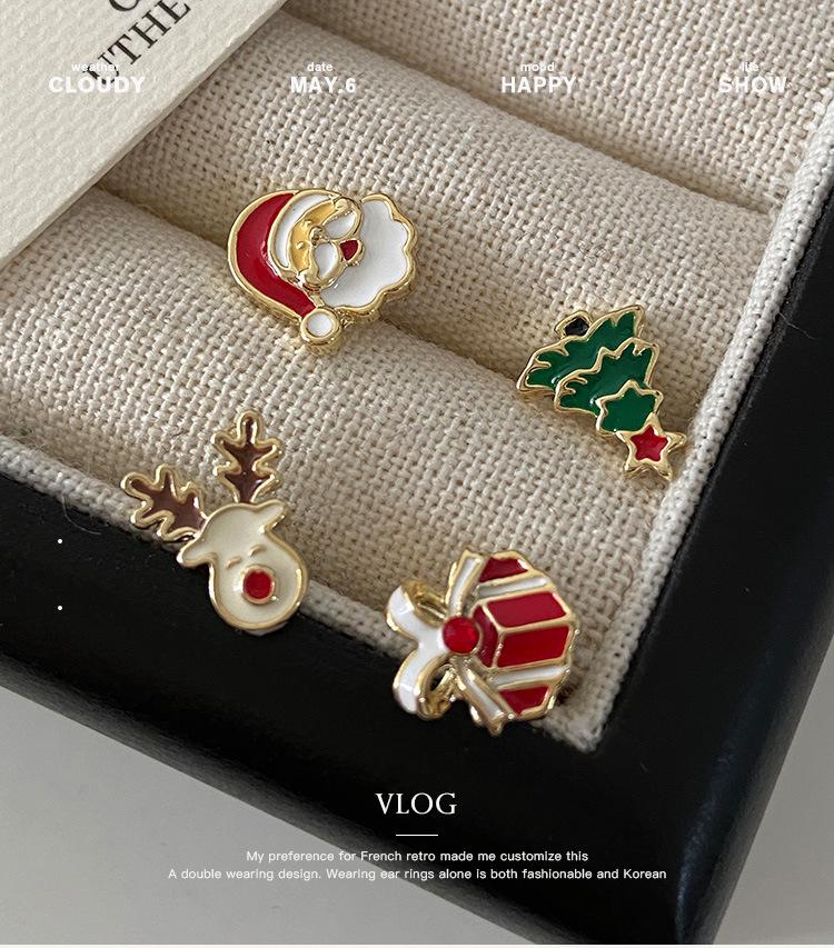 Santa Claus Asymmetrical Stud Earrings - Cute Cartoon Design for Women, European & American Fashion