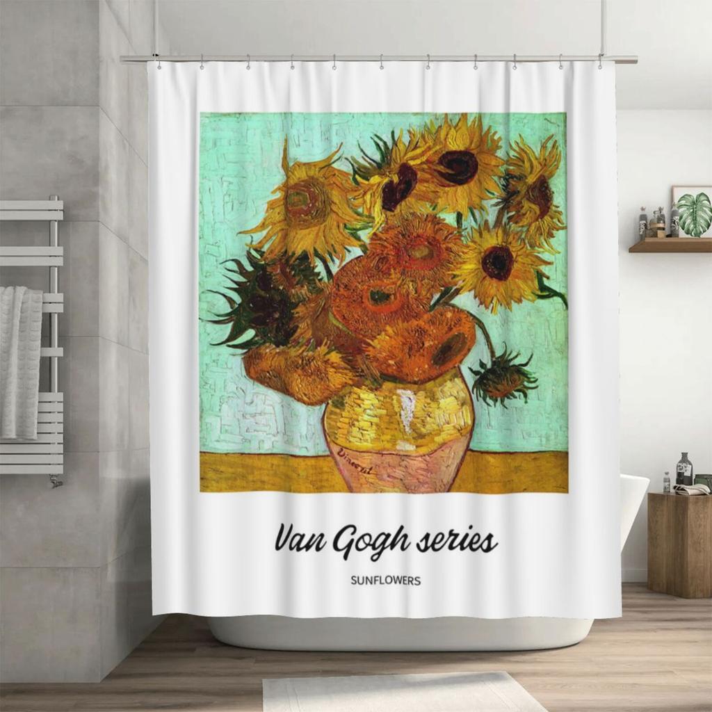 1Pc Van Gogh-Inspired Artistic Shower Curtain Liner - Perfect For Bathroom Decoration - Includes 12 Hooks , The Bottom Leads Add
