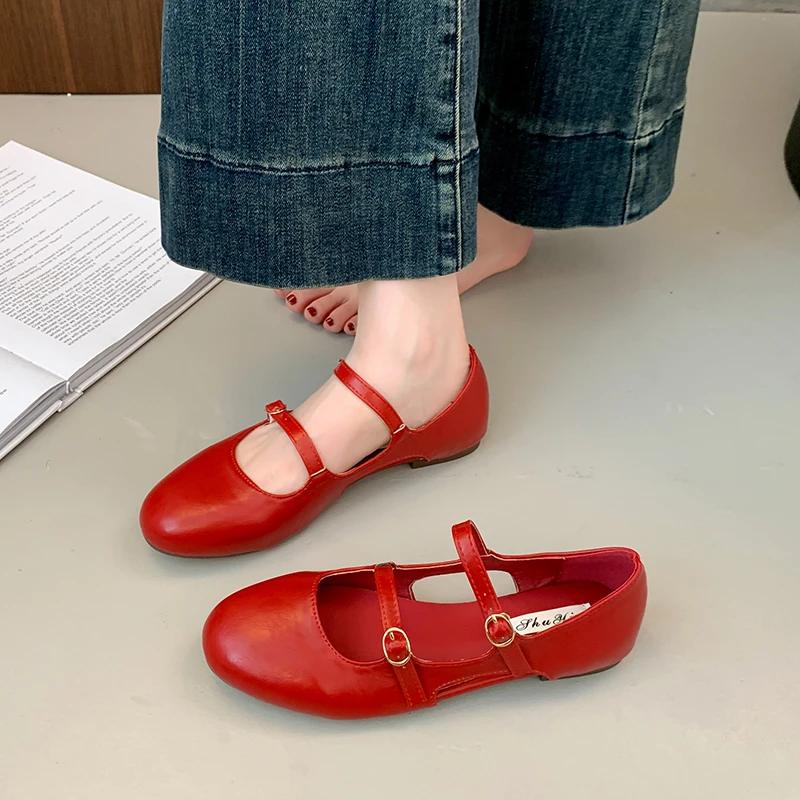 

Fashion Korean Fashion Little Red Women s Shoes Xia Chunqiu French Retro One-word Buckle Strap Mary Jane Flat Single Shoes 35