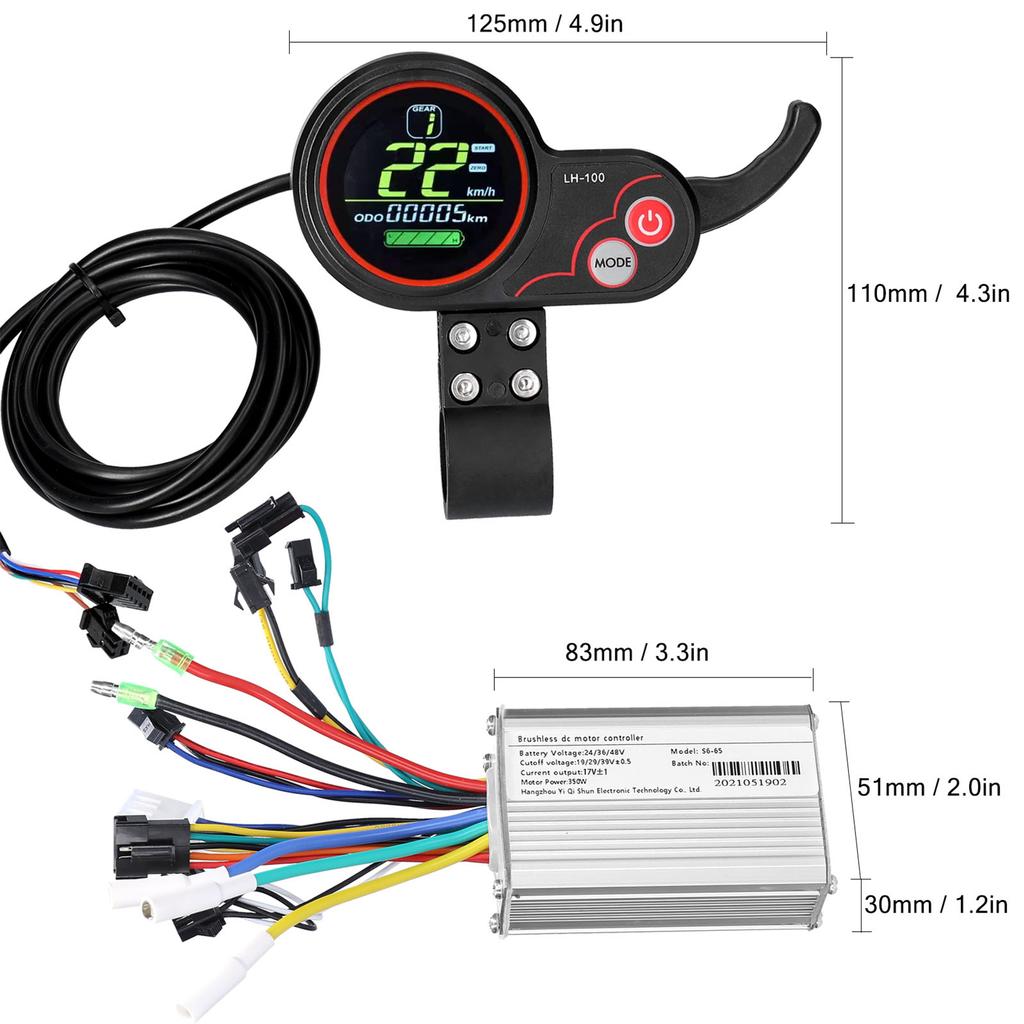Motor Brushless Controller with Rainproof LCD Display Control Panel 24V 48V 350W Brushless Motor Controller Kit for