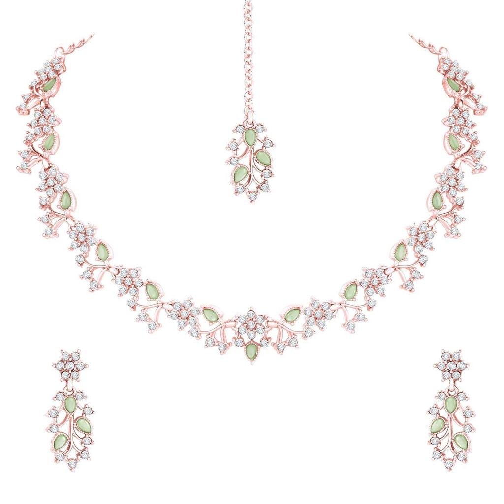 American Diamond AD with Colorful Crystal Necklace Jewellery Set for Women/Girls | Perfect for Weddings, Parties & Festive Occasions