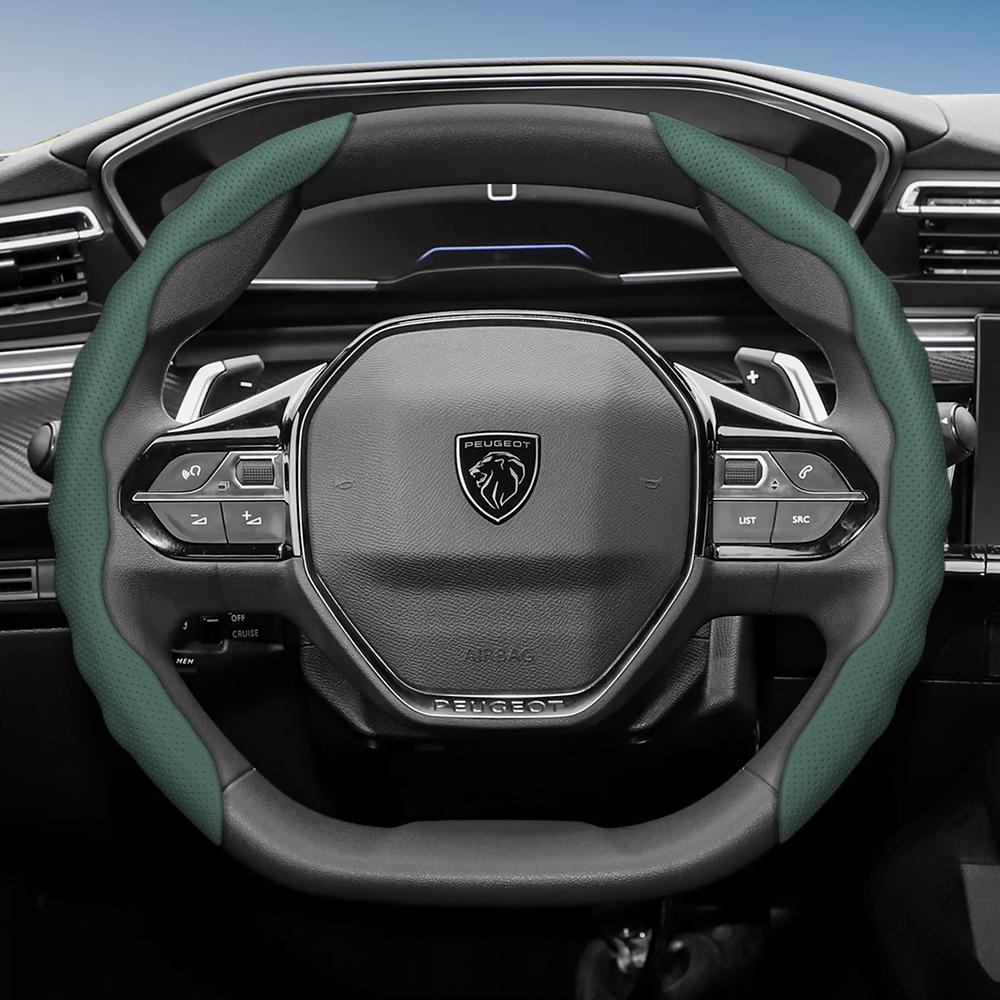 Lenkradbezug für Peugeot, Sportliches Wellendesign, Atmungsaktives Leder, Segmentiert, Rutschfest, Schweißabsorbierend