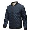 Men's Thickened Fleece Cotton Jacket Autumn Winter Warm Zipper Trendy Diamond Pattern Coat Baseball Collar Men Fashion Overcoat