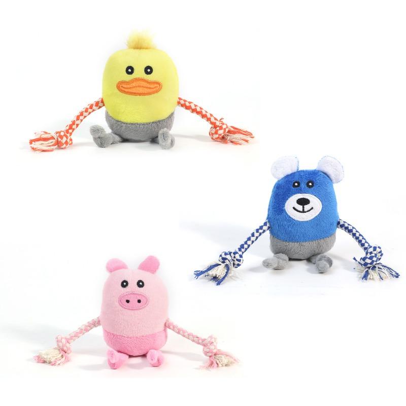 Furry Cotton Rope Dog Toy Interactive Entertainment Noise-making Plush Doll with Rope Knots, Durable and Chewable for Pets.