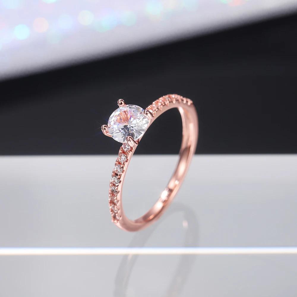 Huitan Classic 4 Claws Design Round Zirconia Women Wedding Engagement Rings 3 Colors Available Low-key Bridal Jewelry Sale