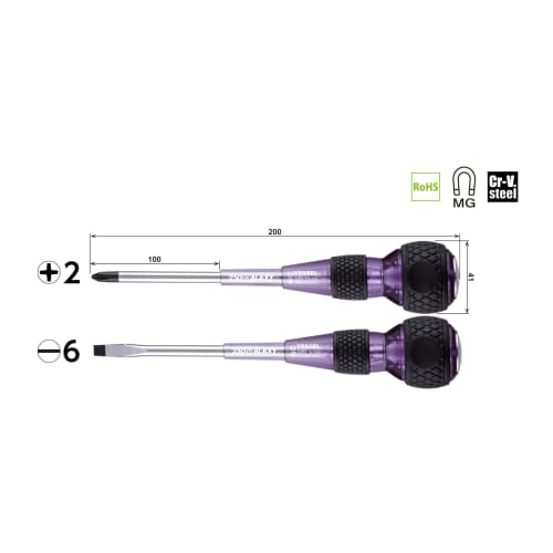VESSEL Safety Penetrating Ball Grip Driver Galaxy Purple Set of 2 +2ÁE00/-6ÁE00 250-2PS-GPU