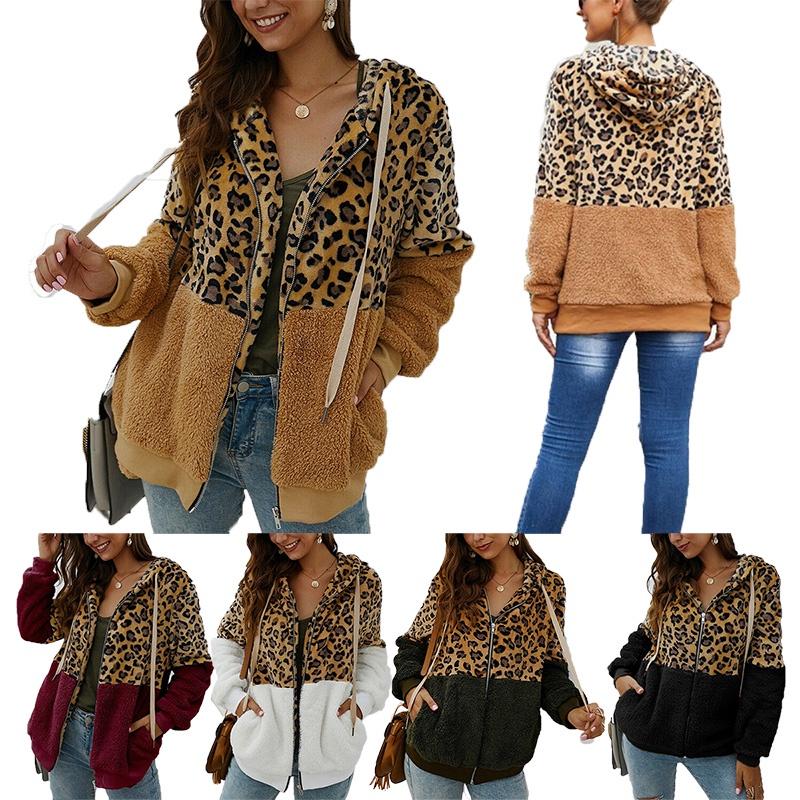 Stylish Women Bear Hooded Jackets With Cozy Fleece And Trendy Leopard Print Design