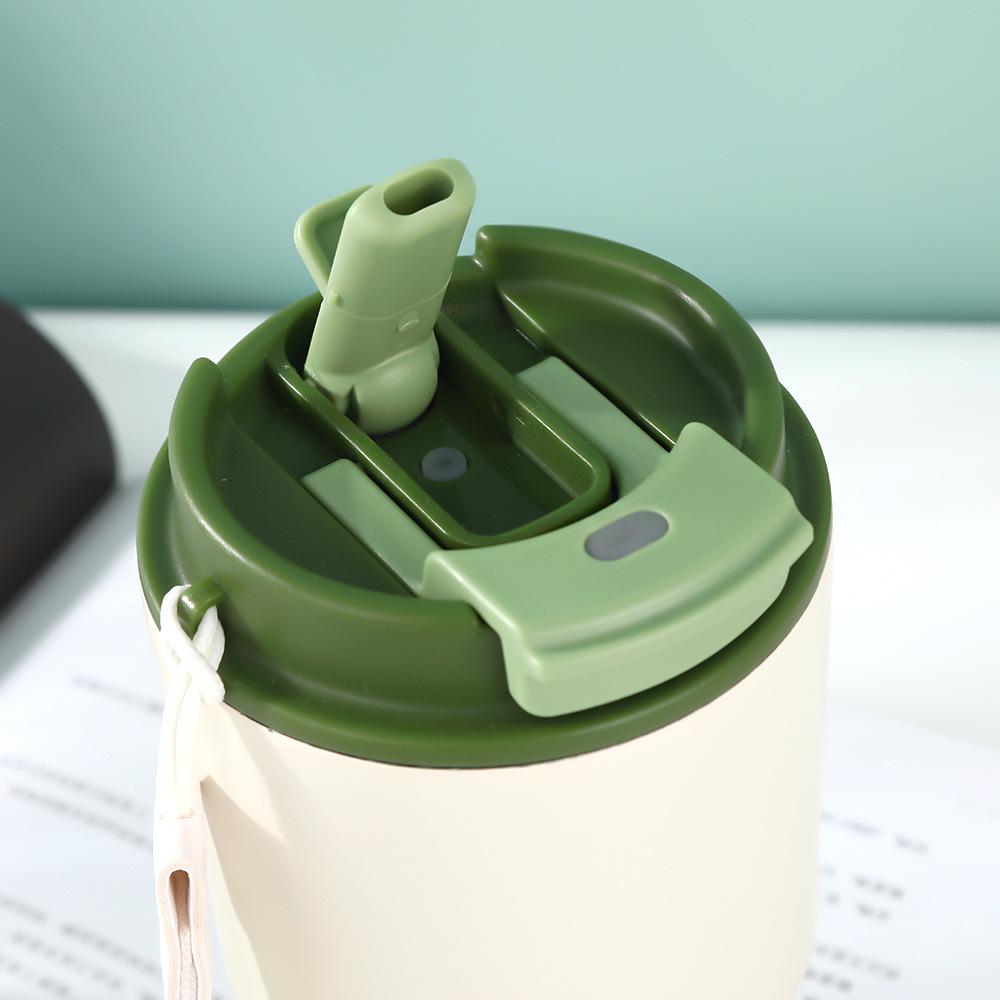 Double drink coffee cup with lifting rope 111 stainless steel thermos cup business gift cup outdoor convenient accompanying straw cup