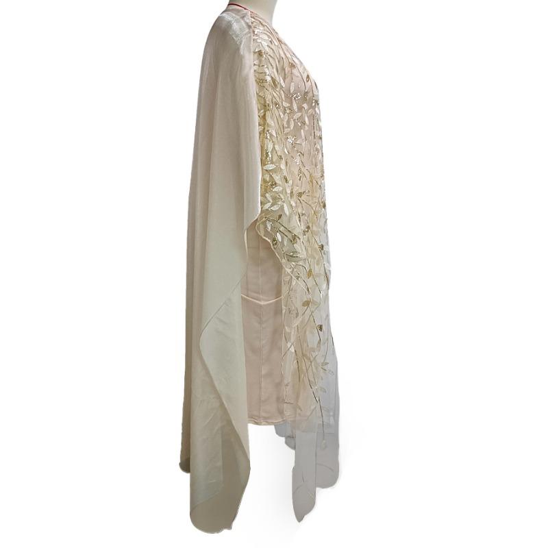 Übergröße Blätter Pailletten Stickerei Zweiteiliger Kaftan Abend Langkleid