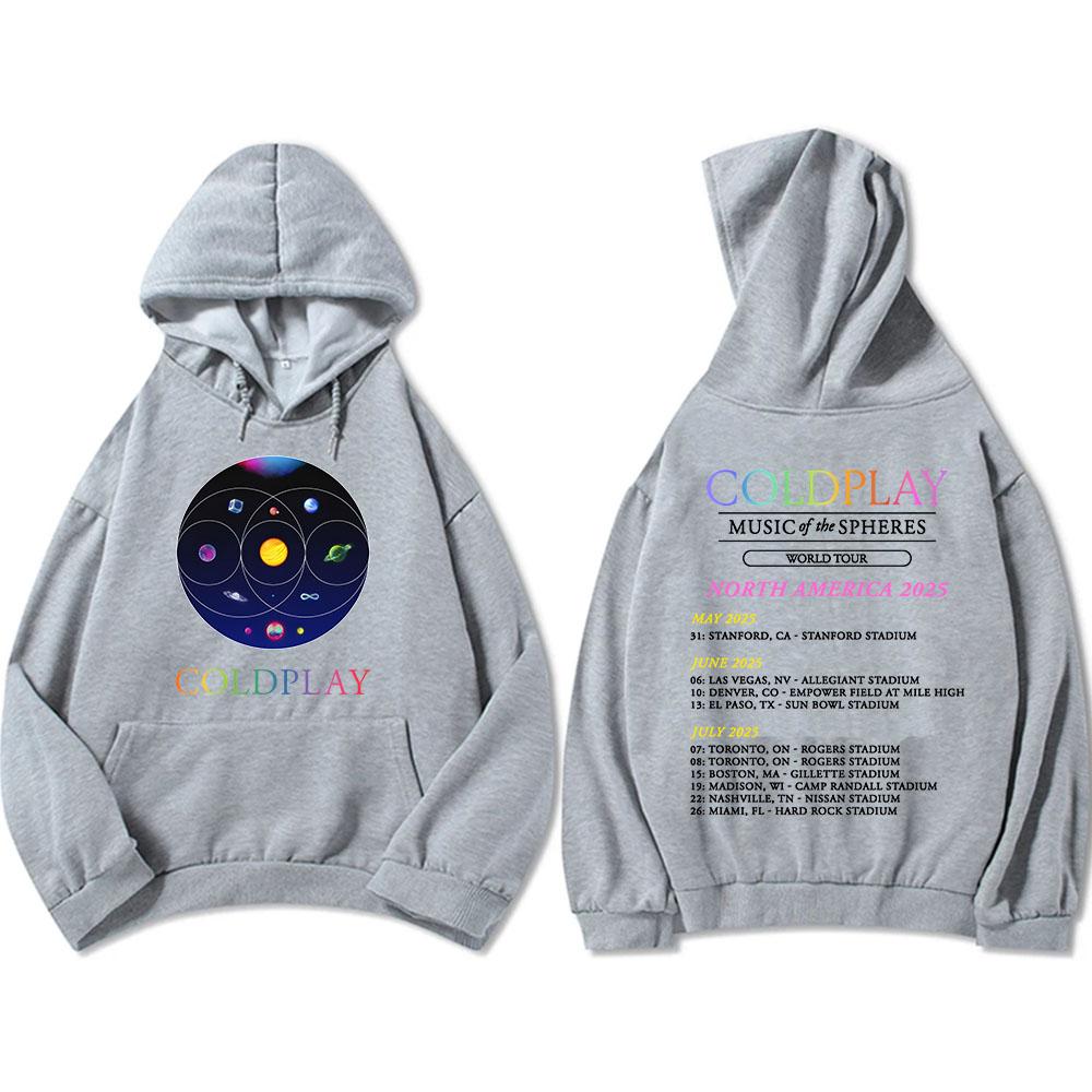 Band Cold-play Music of The Spheres World Tour 2025 Hettegensere Langermet Herre/Dame Sweatshirts Trykk Hettegenser