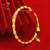 Vietnam Lotus Root & Pod Bangle with Gold-Plated Brass, Enamel Meander, Copper Coin, and Lotus Flower Design for Women.