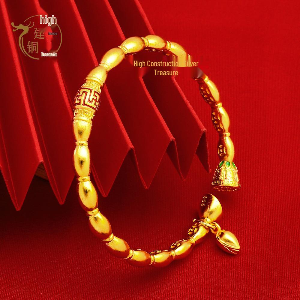 Vietnam Lotus Root & Pod Bangle with Gold-Plated Brass, Enamel Meander, Copper Coin, and Lotus Flower Design for Women.