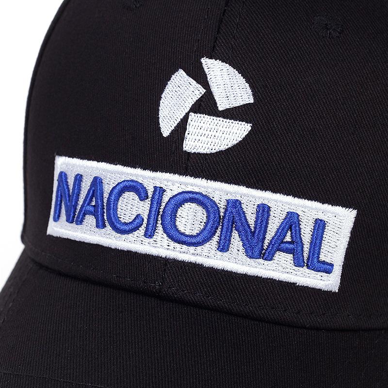 Embroidered baseball cap for racing, available in black and blue for a minimalist design