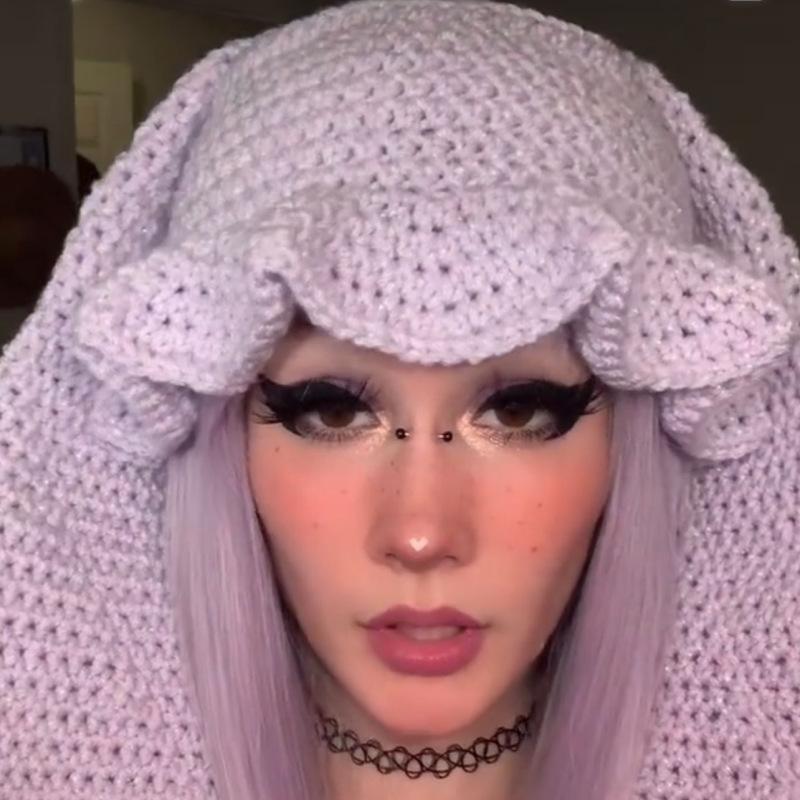 New Hand Knitted Embroidered Big Brim Hollow Fisherman Hat Showing Face Little Cute Knitted Hood