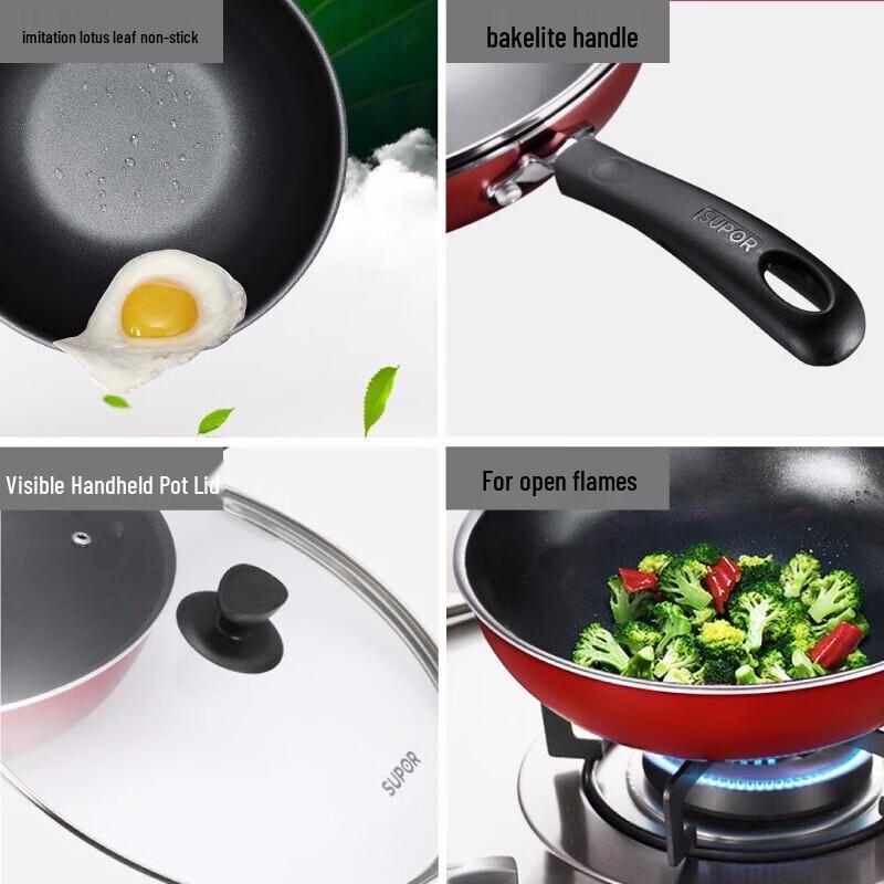 SUPOR 34cm Colorful Non-stick Wok with Frying Pan Features