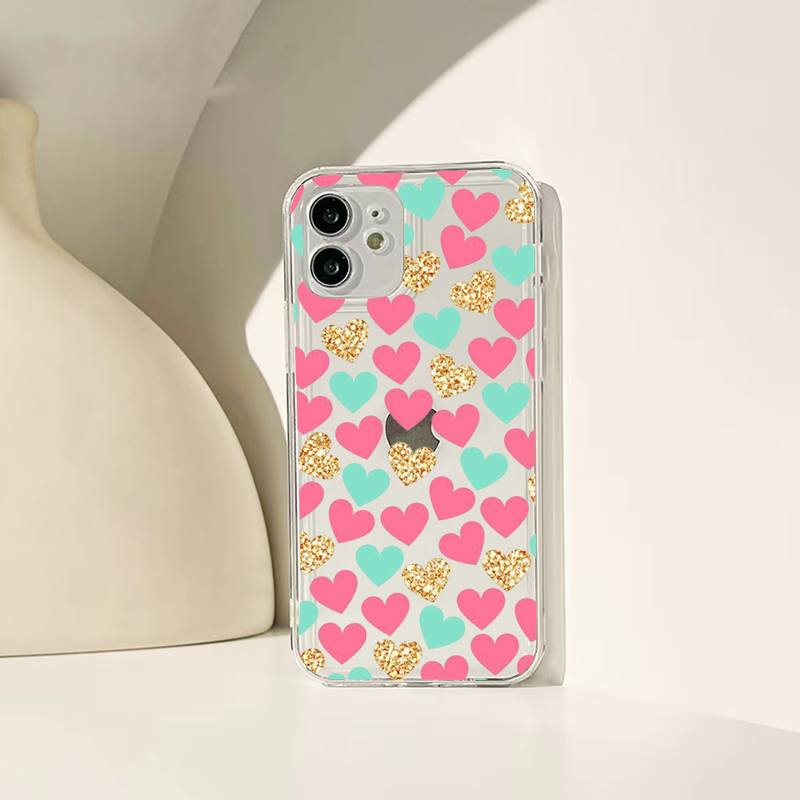 Loving Heart Ripple Phone Case For Iphone 11 12 13 14 Pro Max 7 8 Plus X Xr Xs Max Se 2020 Mini Transparent Case