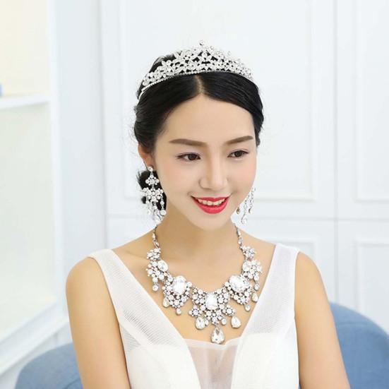 2Pcs/Set Shiny Full Rhinestone Tassel Bridal Statement Bib Necklace Earrings