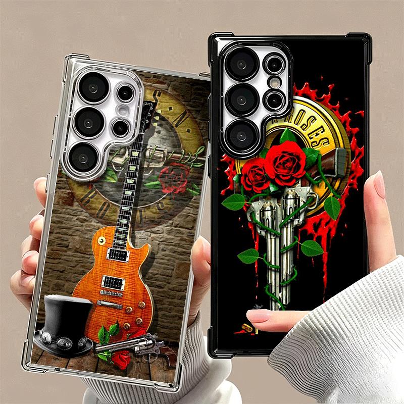 Band G-Guns N R-Roses Plating Phone Case For Samsung Galaxy S24 S25 FE S26 Edge S23 Ultra S22 S21 Plus S20 Anti-Fall Airabag Cov