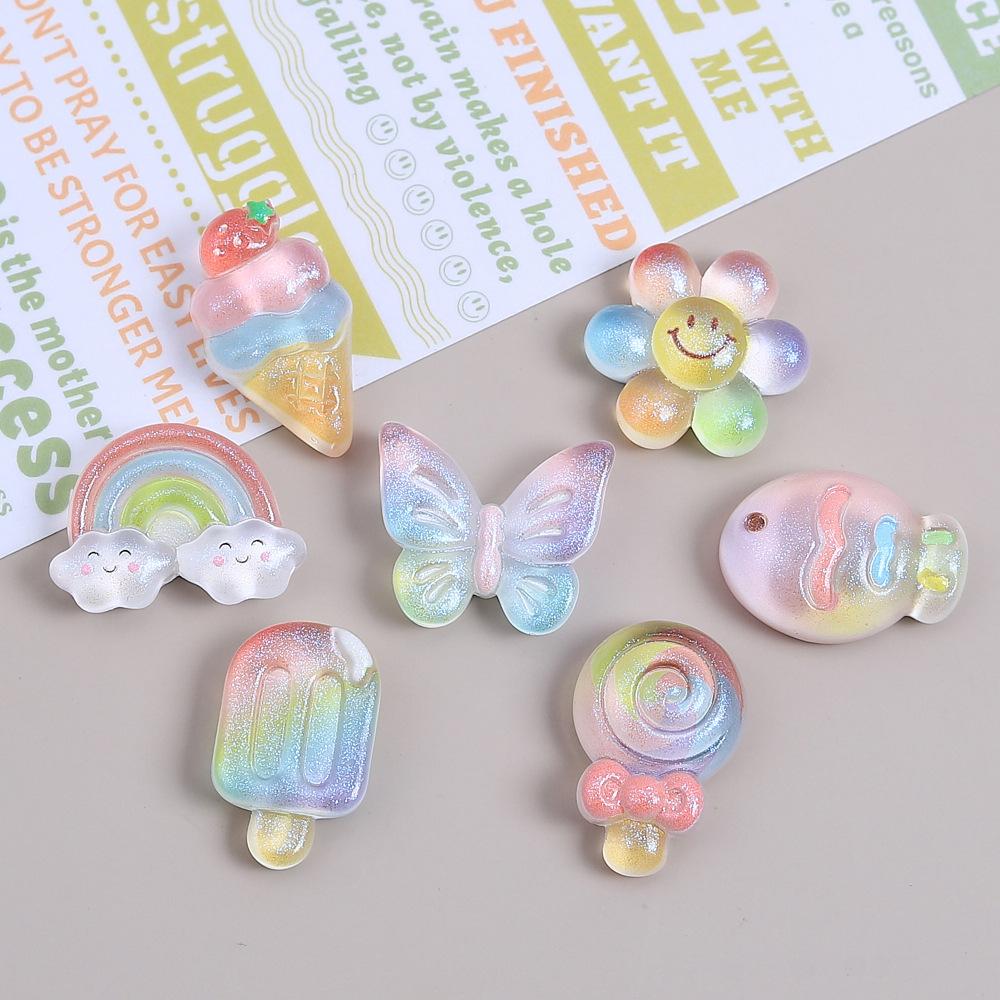 Z83 5PCS Resin Cartoon Sparkling Colorful Sunflowers Candy,Butterfly Ice Cream for Scrapbooking DIY Jewelry Making Accessories