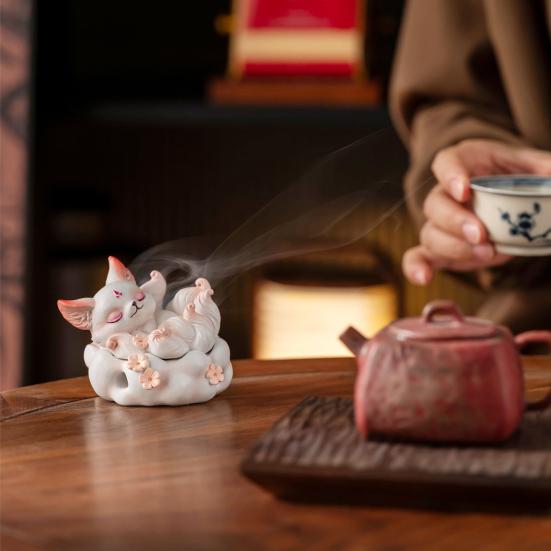 Nine-tailed Fox Incense Burner Decoration Chinese Style Vintage Fox Resin Incense Holder Home Office Desktop Ornament