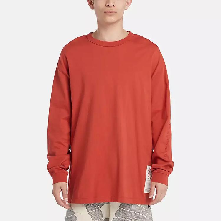 Timberland Pattern Print Crew Neck Long Sleeve T-Shirt Unisex Tops Red A6BM2-DL9