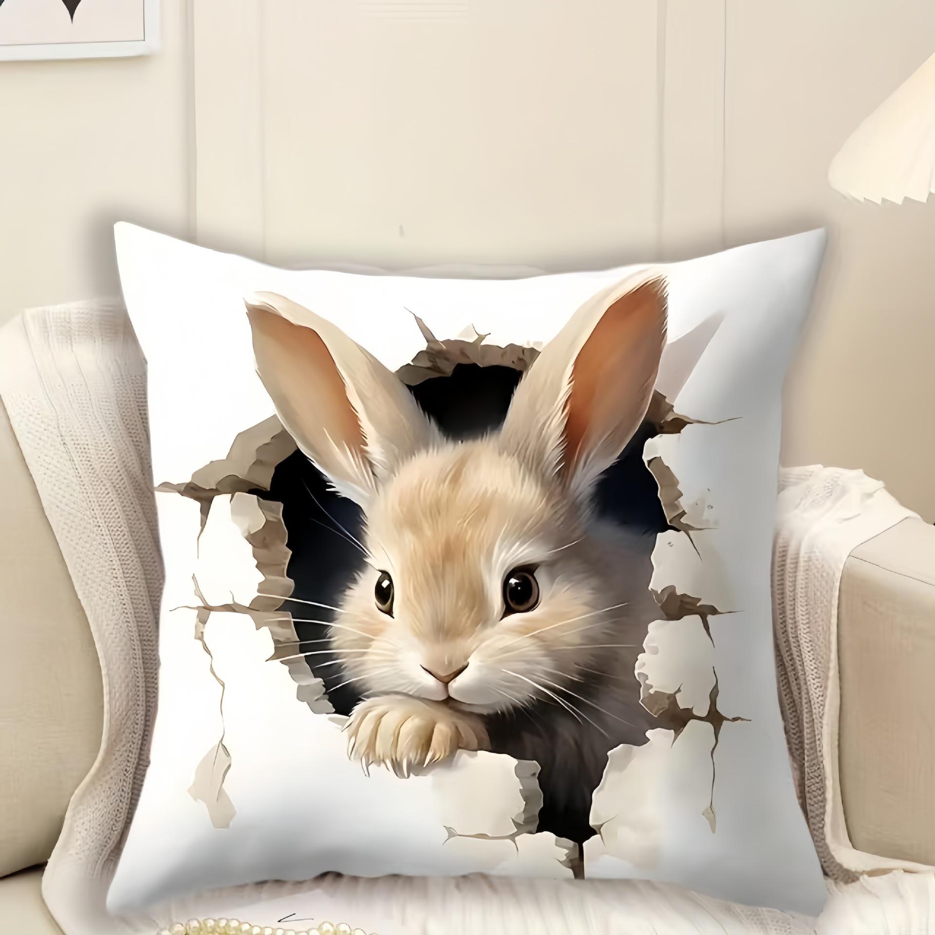 

VIKAMA D Ripped Rabbit Cushion Cover Soft and SkinFriendly Living Room Sofa Cushion Cover Bedroom Pillowcase Easter Home Decor 30cmx30cm