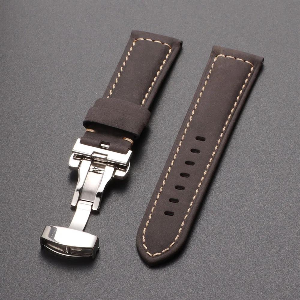Echtes Kalbsleder Uhrenarmband für Omega Business-Uhrarmband für Seiko 22mm 20mm 26mm Schmetterlingsverschluss Nähte Braunes Armband