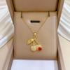 Fashion Red Zircon Cherry Pendant Necklace for Women Girls Stainless Steel Chain Cherry Jewelry Cute Accessories Gifts
