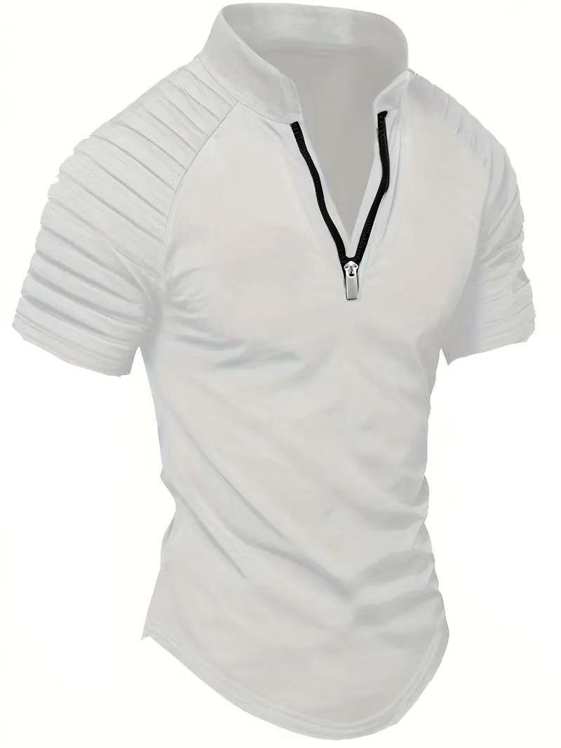 Men S Summer Casual Short Sleeve Polo Shirt With Zipper S белый