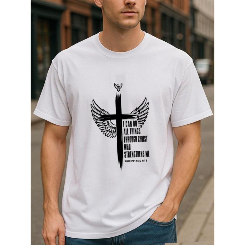 

European sizes Broken Cross Scripture Men S Print Short-Sleeved Shirt | New Trendy, All-Season, Sweat-Absorbing and Quick-Drying 4XL білий