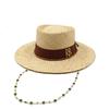 Summer Sunshade Hat Dome French Straw Hat Women's Metal Letter RB Decorative Straw Hat Holiday Sunshade Hat Punk Style Straw Hat