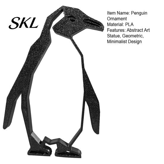 Contemporary Animal Figurine Geometric Penguin Figurine, Black Hollow Design Ornament, 3D Printed Minimalist Sculpture Abstract Art Statue for Modern
