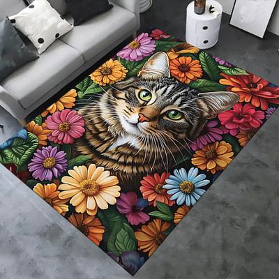 Cat and Roses Chair Mat Office Carpet: Oversized Rug for Home Decor, Sofa Carpet, Desk Mat Perfect Gift for Any Room In Your House or Office