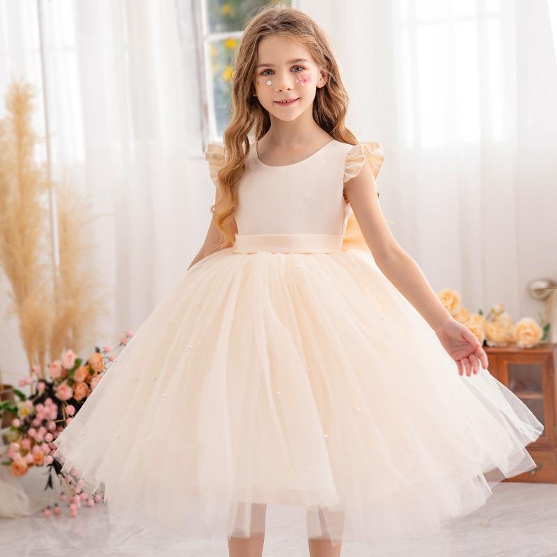 Girl Princess Dress Red Christmas Princess Dress Cute Girl Birthday Party Tutu Gown Newborn Backless Bow Beading Xmas Costume