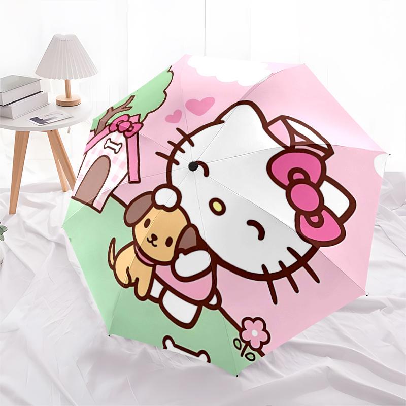 1pc Hello Kitty Automatic Opening/Closing Umbrella with Pink Bow Design - Portable Three-Fold Design, 8-Bone Iron Frame Outdoor Umbrella - Perfect Gif