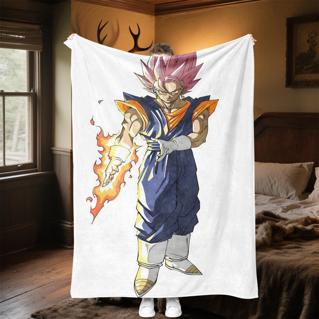 1PC Son Goku Print Flannel Blanket, High quality All Seasons, Home Decor, Warmth and Comfort, Perfect for Christmas Gifts