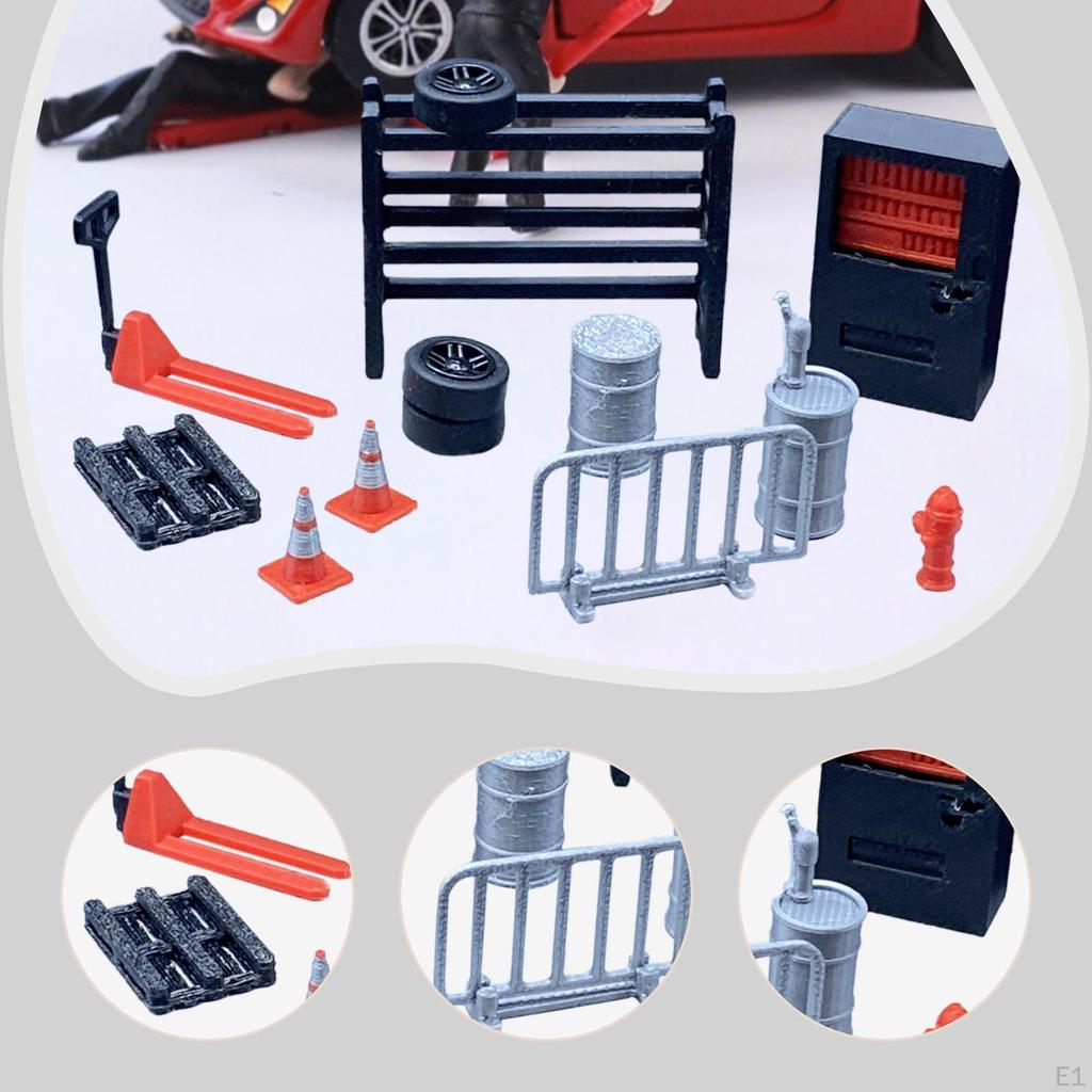 13Pcs 1/64 Car Repair Tools :64 Scale Diorama Auto Repairing Shop Layout Sturdy Miniature Scene Mini