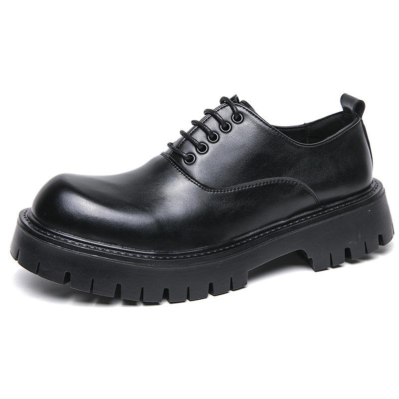 2025 spring and autumn, small man thick-soled heightening bright leather shoes, men's British style black big head tooling leather shoes