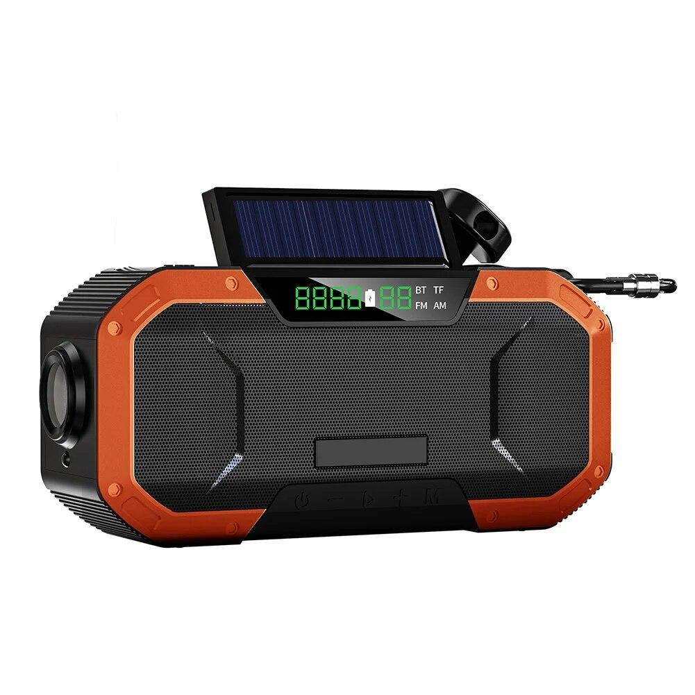 Radio de emergencia AM/FM, Radio de manivela con energía Solar y linterna LED, Banco de energía de 5000mAh, cargador de teléfono, altavoz Bluetooth 5,0