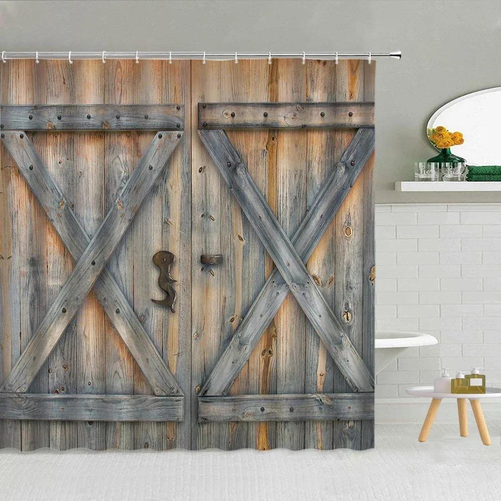 Black And White Cow Spots Shower Curtain Camouflage Plaid Wood Grain Leopard Geometric Pattern Bath Decor Fabric Hooks Curtains 90x180cm-35x70in