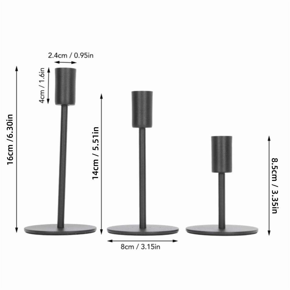 3pcs Black Metal Taper Candle Holders 3 Heights Round Base Candle Holders  Home Decor